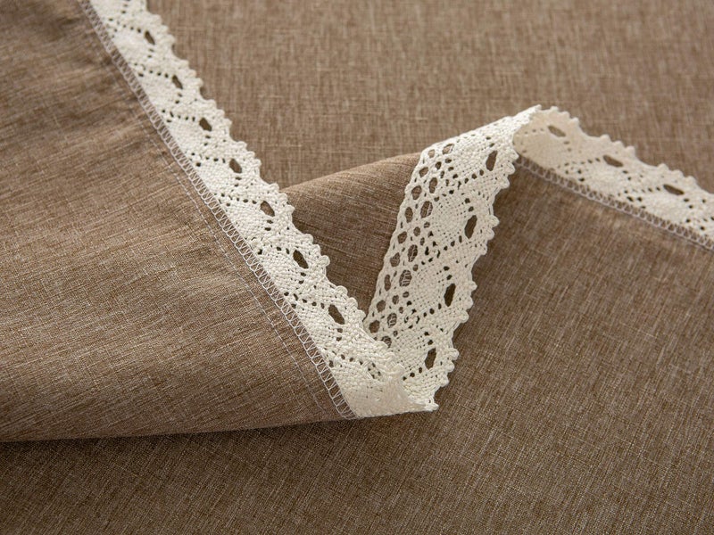 EHouseHome Faux Linen Tablecloth with Lace Trim - Waterproof/Spill Proof/Stain Resistant/Wrinkle Free/Oil Proof - for Banquet, Parties, Dinner,Kitchen,Wedding,Coffee,Holiday,Flax,Rectangle 60x120Inch - Image 4